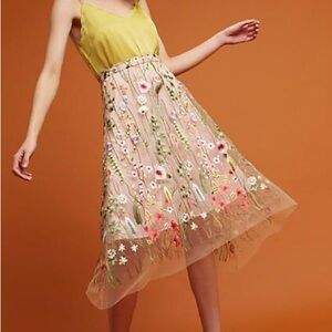 Anthropologie Waverly Garden Embroidered Skirt